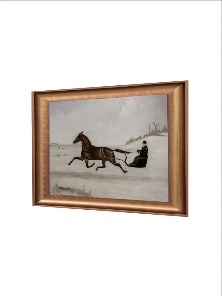 The Vintage Artistry Gold-Toned & White Antique Horse Lithograph Printed Framed Wall Art