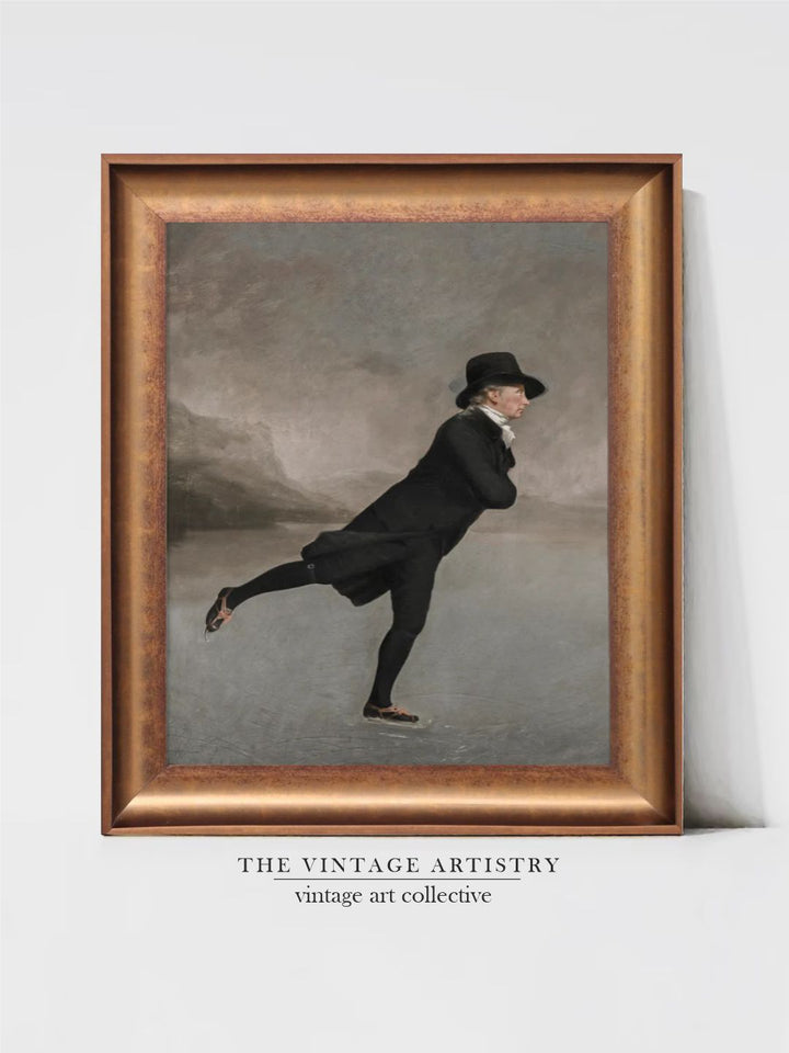 The Vintage Artistry Brown & Black Ice Skating Antique Framed Wall Painting