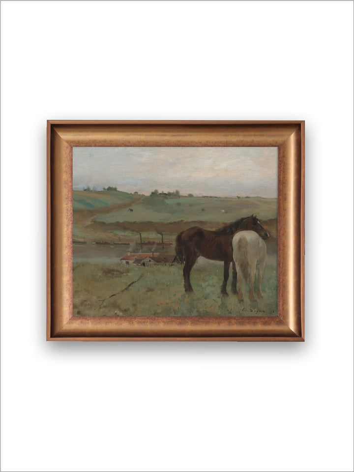 The Vintage Artistry Brown & Green Horses Wooden Framed Wall Painting