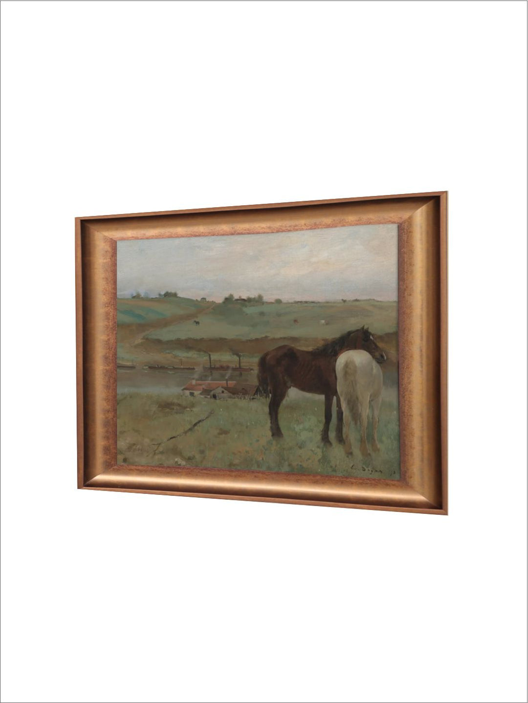 The Vintage Artistry Brown & Green Horses Wooden Framed Wall Painting