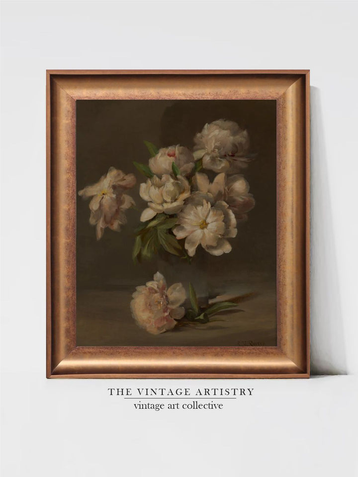 The Vintage Artistry Brown & Green Still Life With Flowers Framed Wall Painting