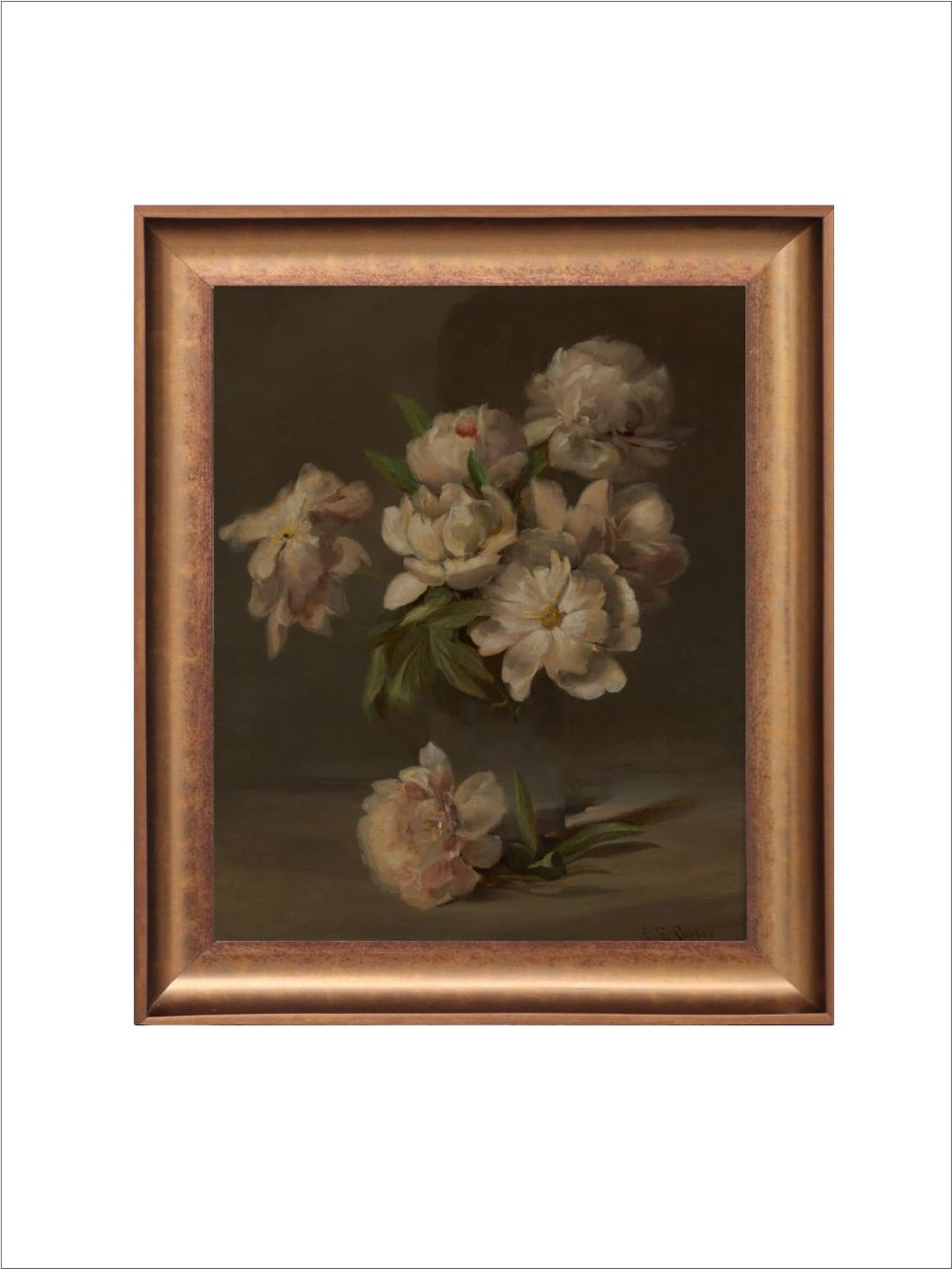 The Vintage Artistry Brown & Green Still Life With Flowers Framed Wall Painting
