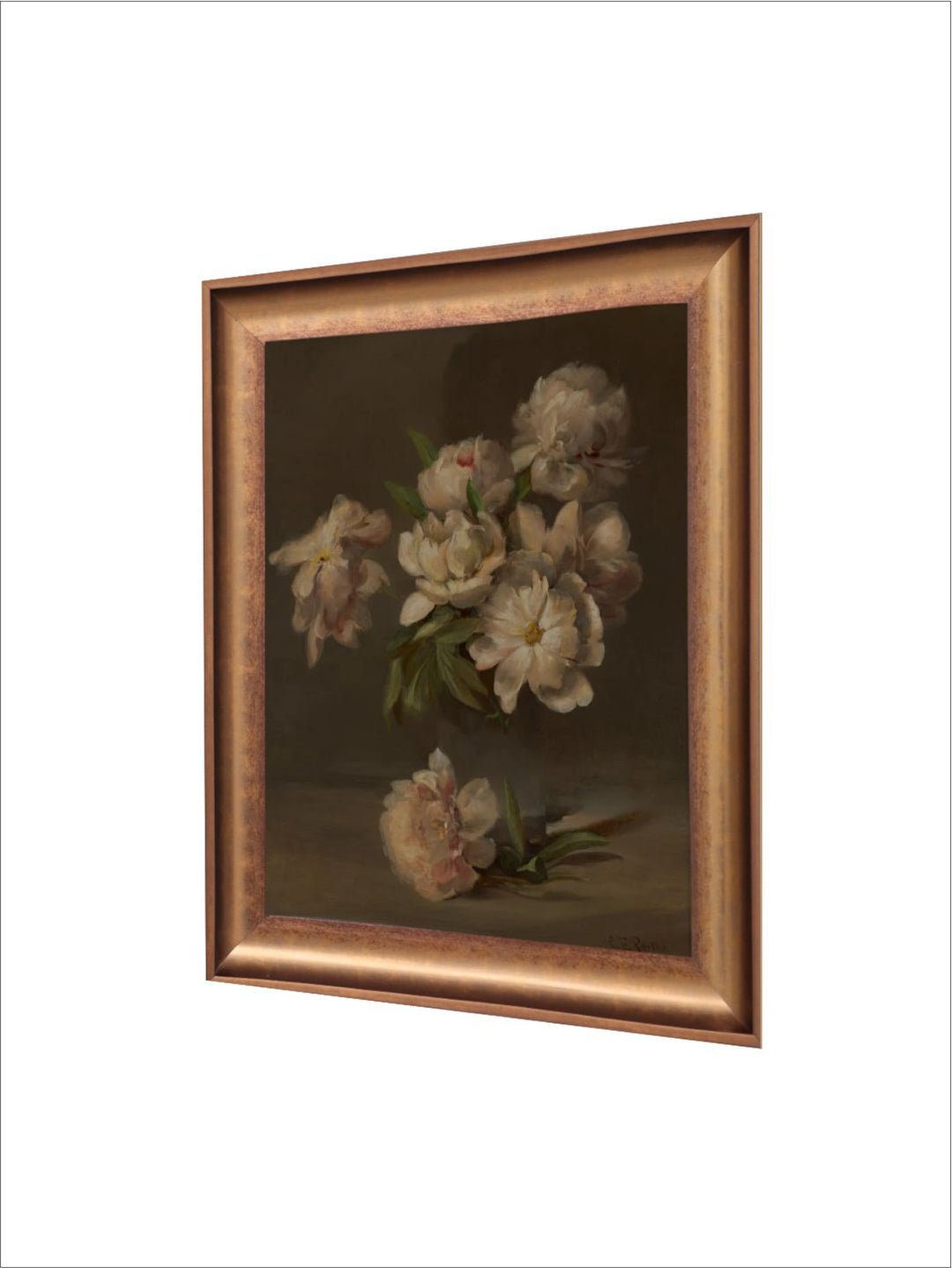 The Vintage Artistry Brown & Green Still Life With Flowers Framed Wall Painting