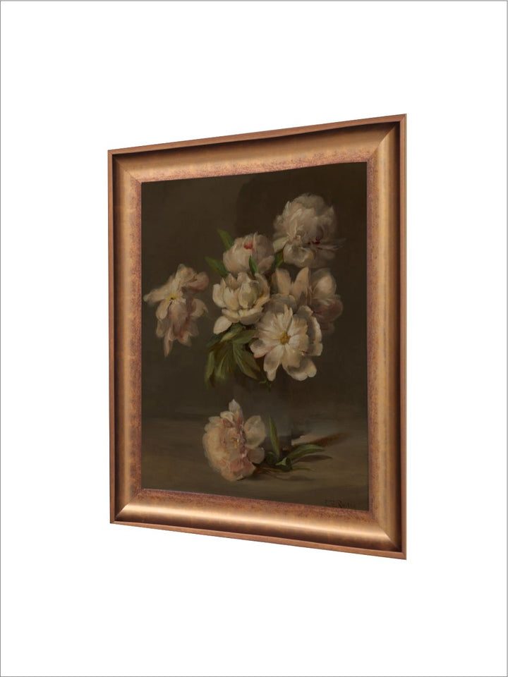 The Vintage Artistry Brown & Green Still Life With Flowers Framed Wall Painting