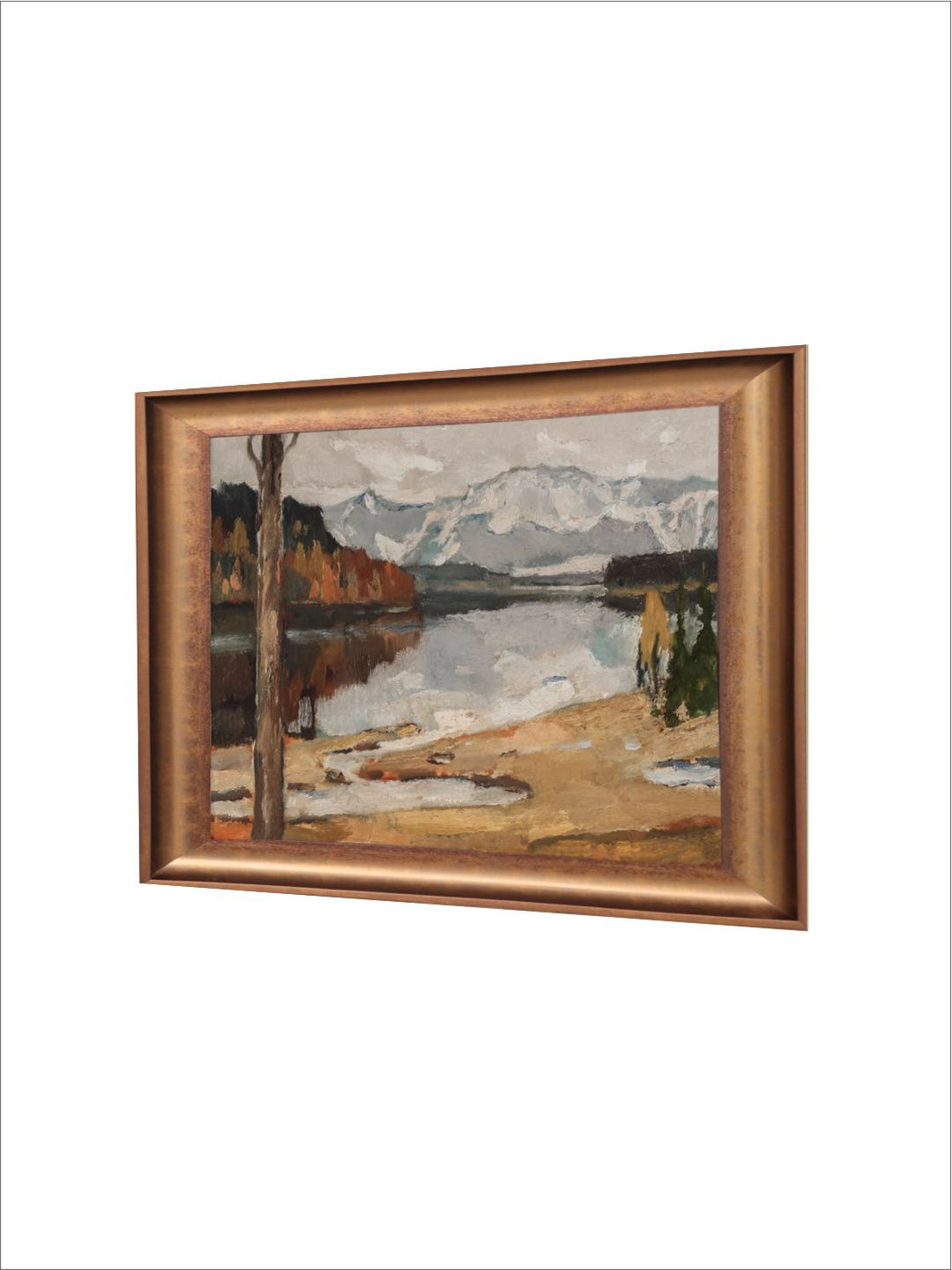 The Vintage Artistry Green & White Rustic Autumn Lake Landscape Painting Wall Art