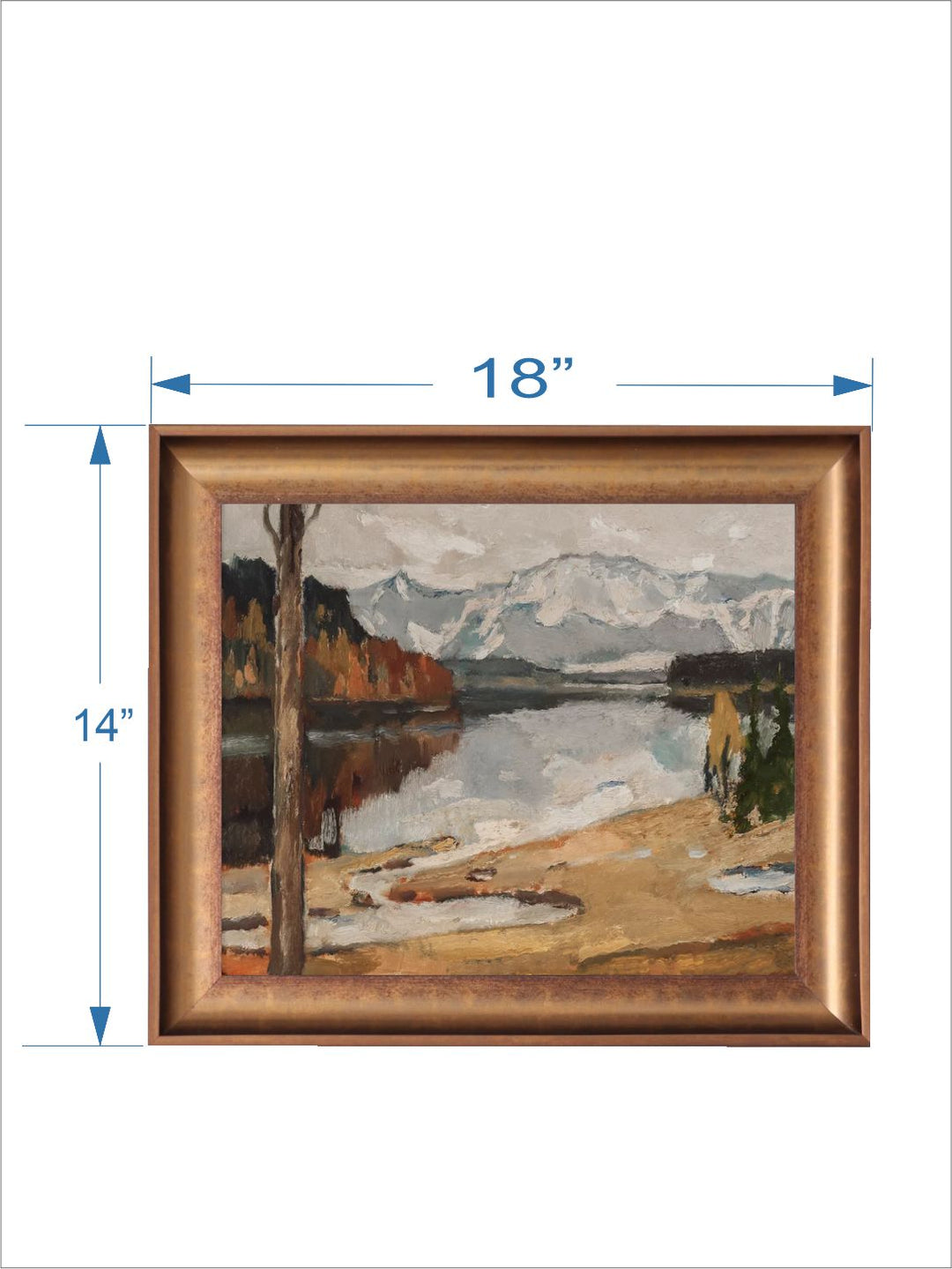 The Vintage Artistry Green & White Rustic Autumn Lake Landscape Painting Wall Art