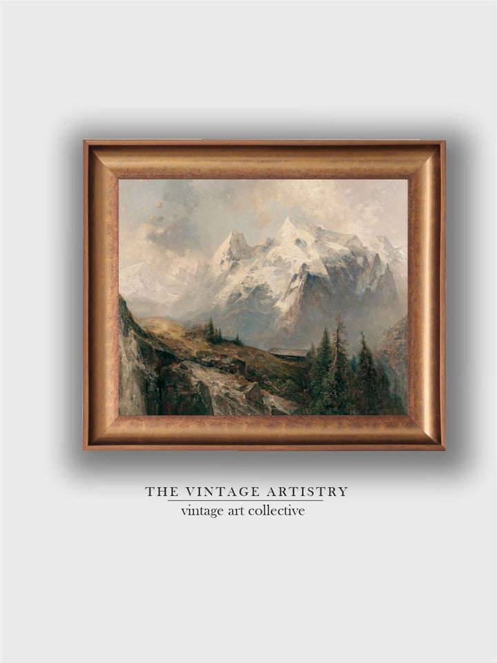The Vintage Artistry Black & Brown Rustic Mountain Landscape & Printed Framed Wall Painting