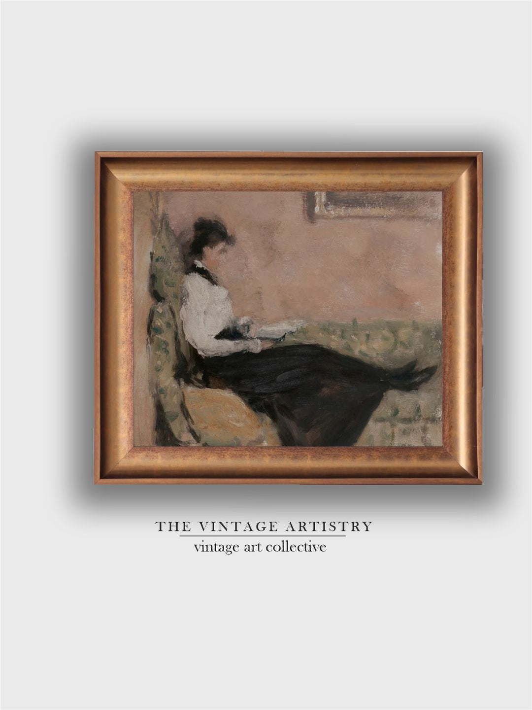 The Vintage Artistry Black & Brown Book Reading Printed Framed Wall Painting