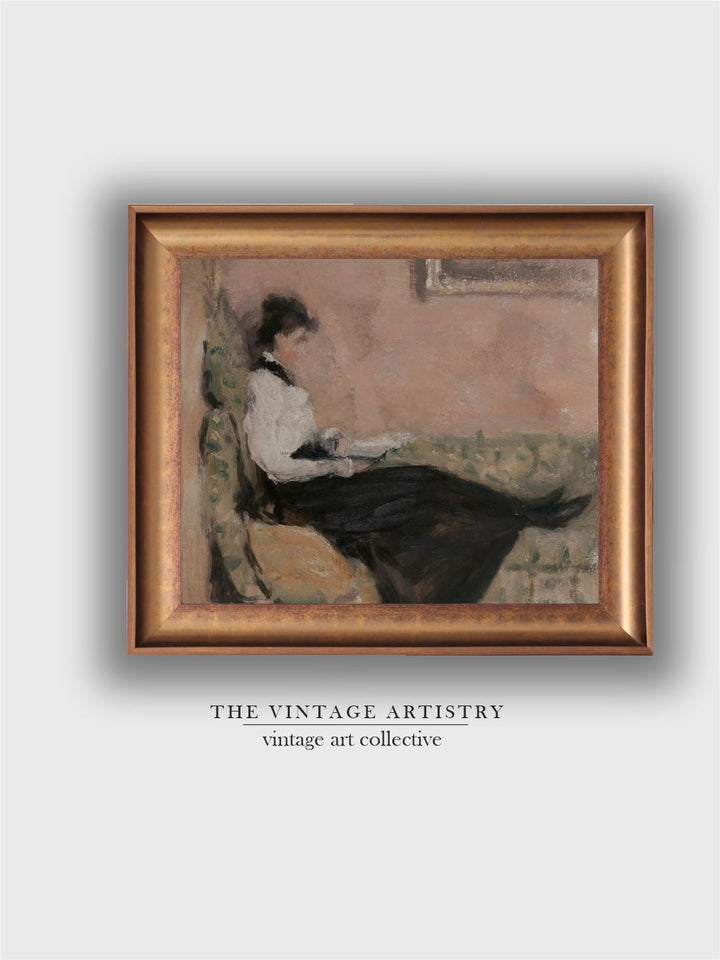 The Vintage Artistry Black & Brown Book Reading Printed Framed Wall Painting