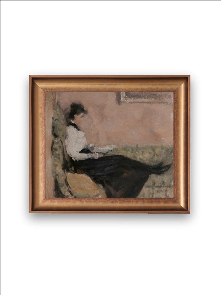 The Vintage Artistry Black & Brown Book Reading Printed Framed Wall Painting