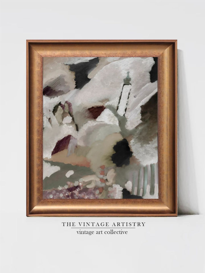 The Vintage Artistry White & Green Stroky Waves Pale Light Abstract Painting Wall Art