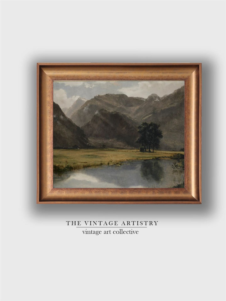 The Vintage Artistry Green & White Mountain Art Printed Framed Wall Painting