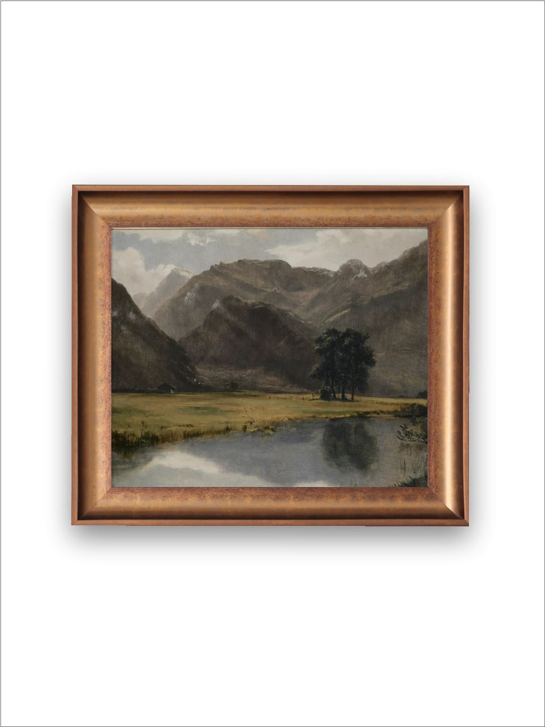The Vintage Artistry Green & White Mountain Art Printed Framed Wall Painting