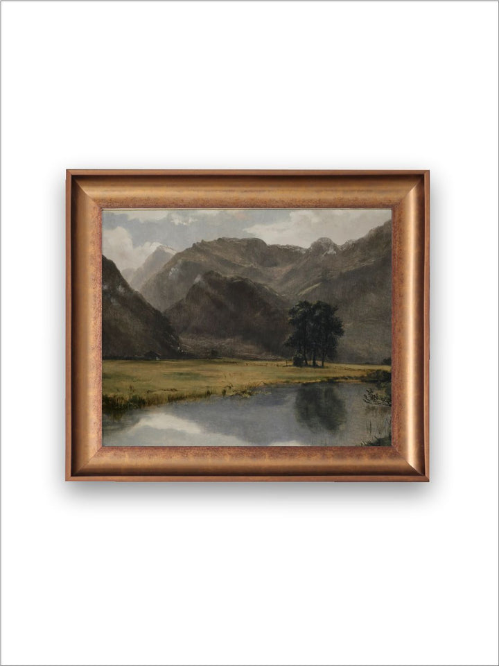 The Vintage Artistry Green & White Mountain Art Printed Framed Wall Painting
