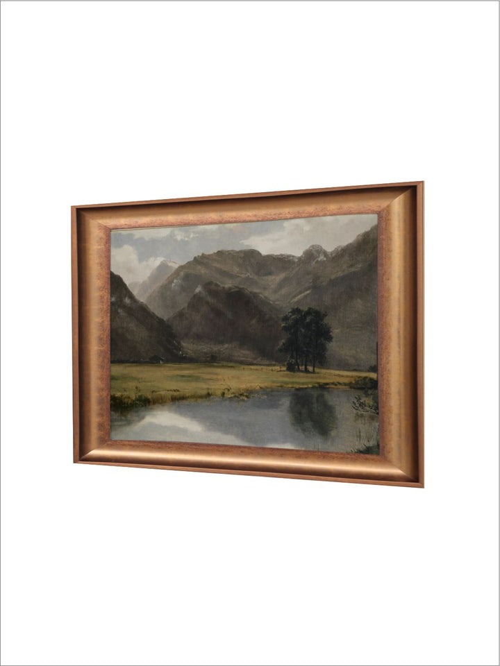 The Vintage Artistry Green & White Mountain Art Printed Framed Wall Painting