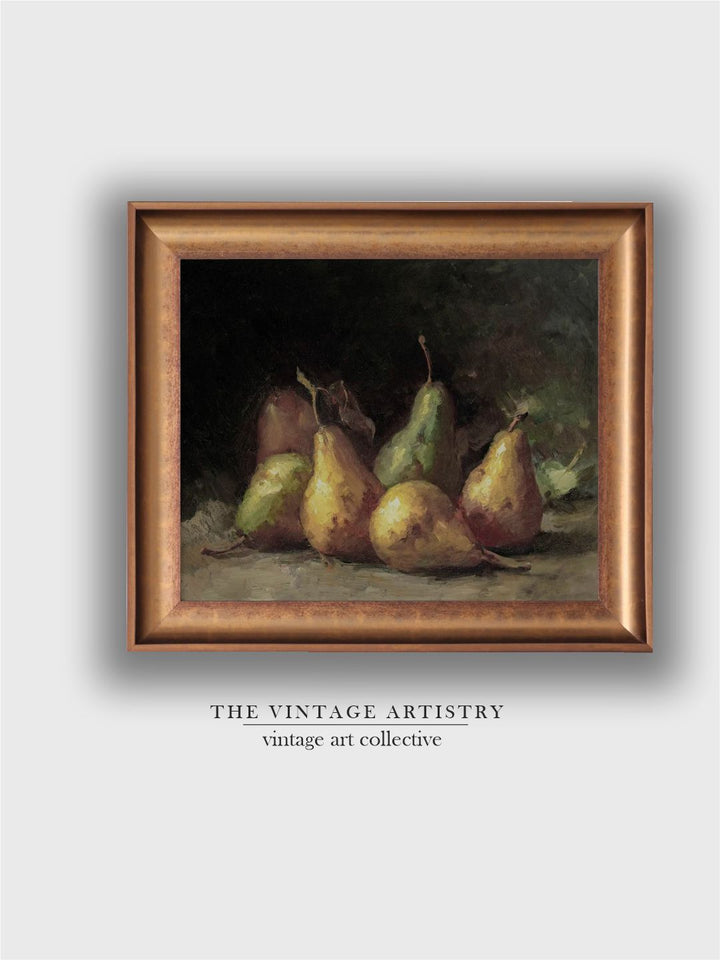 The Vintage Artistry Brown & Green Moody Pear Printed Framed Wall Painting