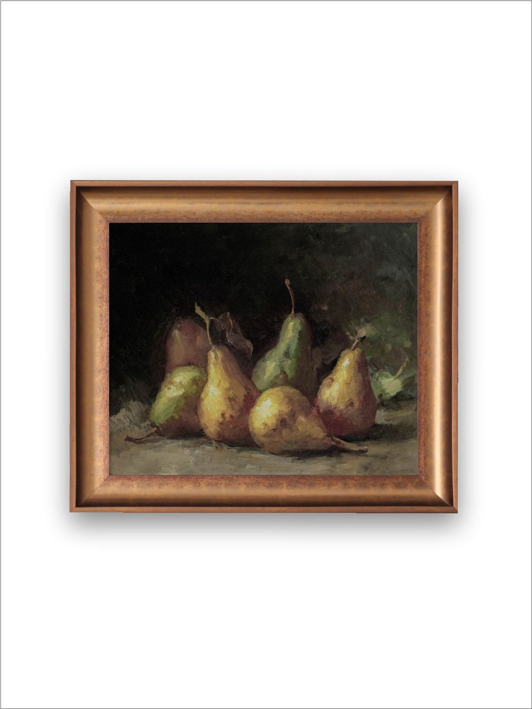 The Vintage Artistry Brown & Green Moody Pear Printed Framed Wall Painting