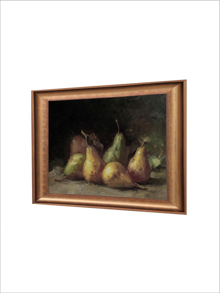 The Vintage Artistry Brown & Green Moody Pear Printed Framed Wall Painting