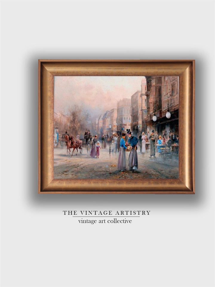 The Vintage Artistry Brown & Blue A Scene In Paris Printed Framed Wall Art