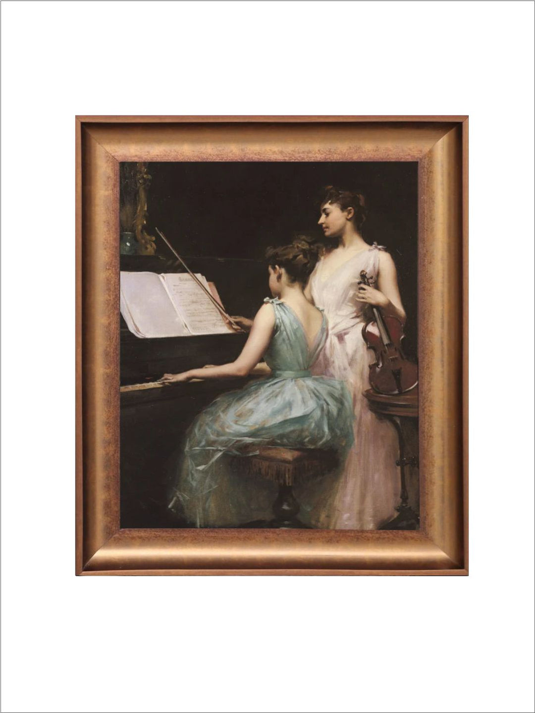 The Vintage Artistry Brown & Green Playing Piano Framed Wall Painting