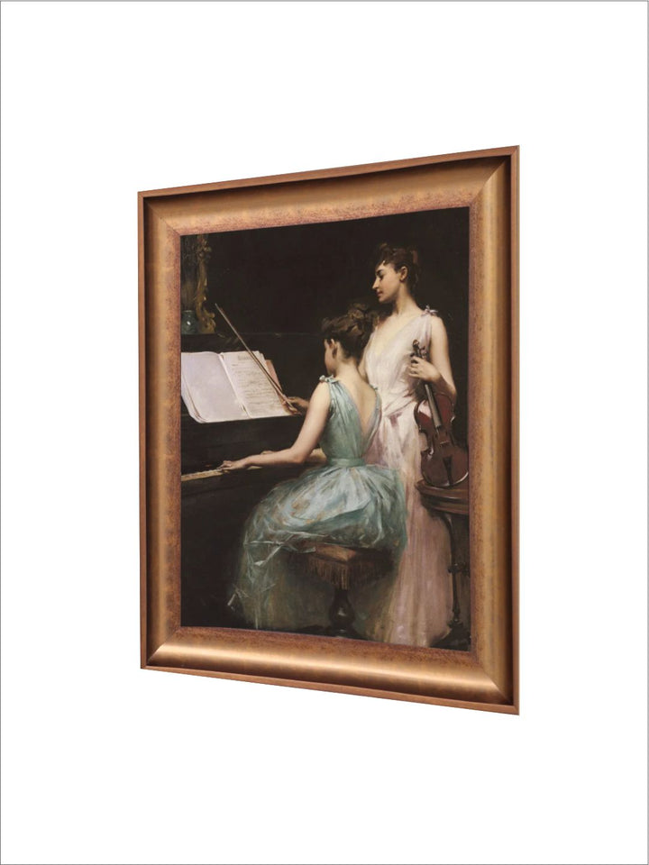 The Vintage Artistry Brown & Green Playing Piano Framed Wall Painting