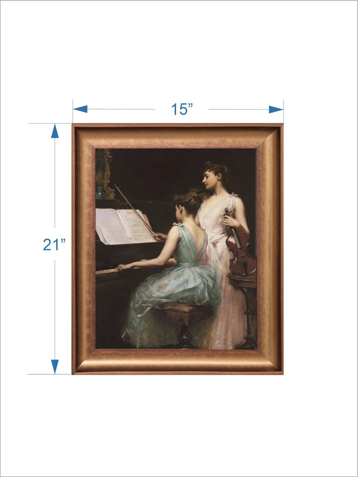 The Vintage Artistry Brown & Green Playing Piano Framed Wall Painting
