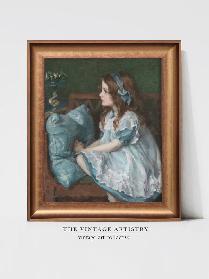 The Vintage Artistry Gold-Toned & Bluegirl Portrait Printed Framed Wall Art