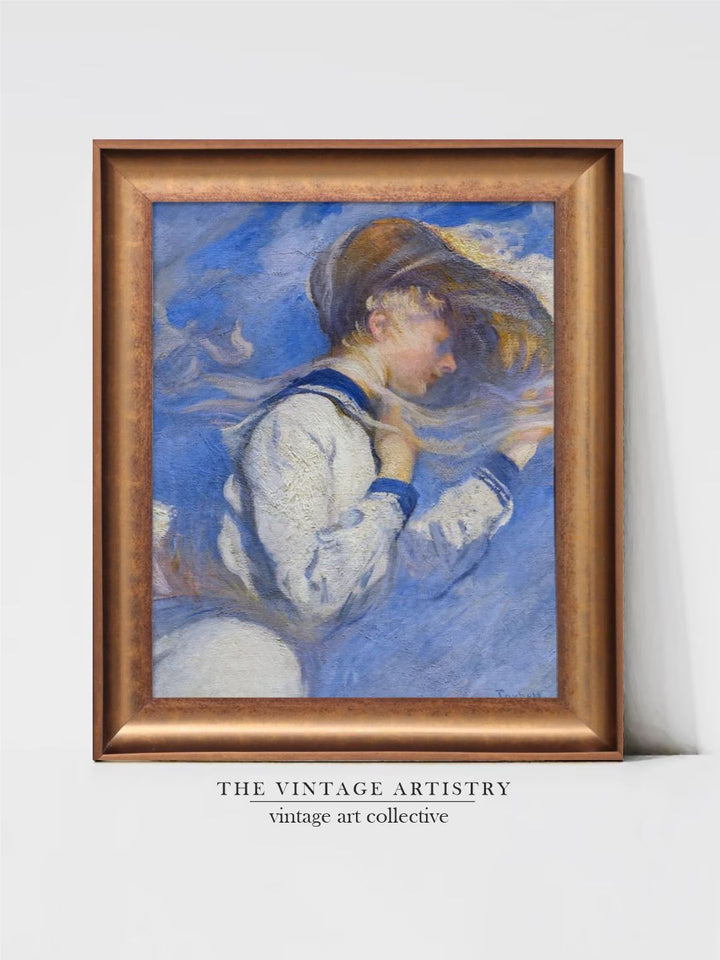 The Vintage Artistry Brown & Bluefigurative Woman Framed Wall Painting