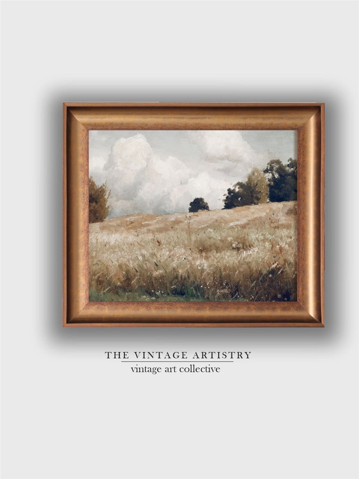 The Vintage Artistry Brown & White Wheat Field Canvas Wood Framed Paining Wall Art