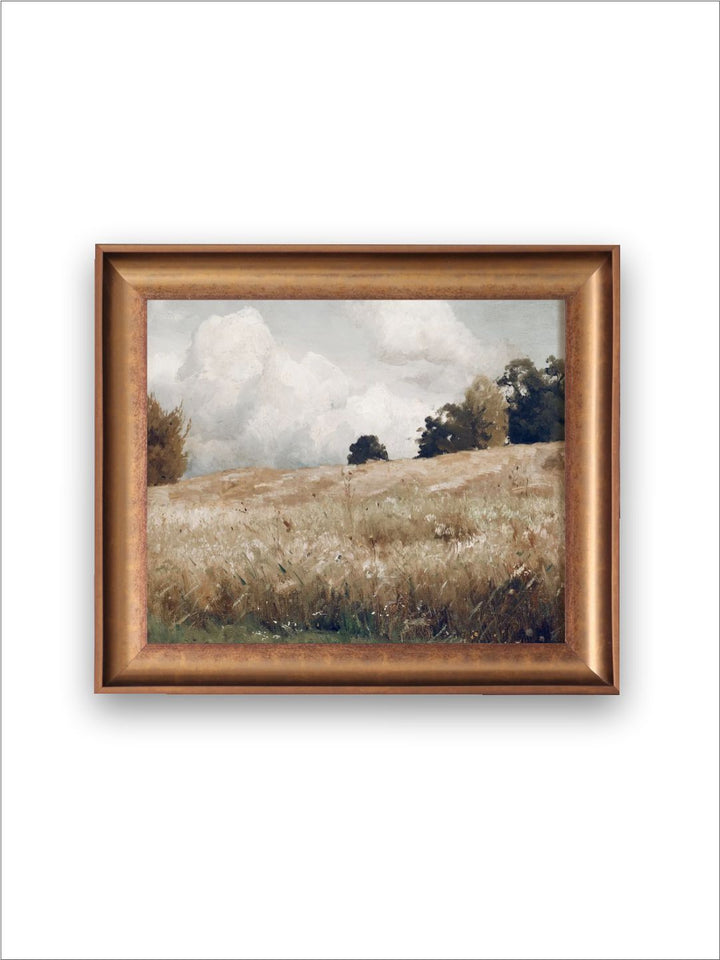 The Vintage Artistry Brown & White Wheat Field Canvas Wood Framed Paining Wall Art