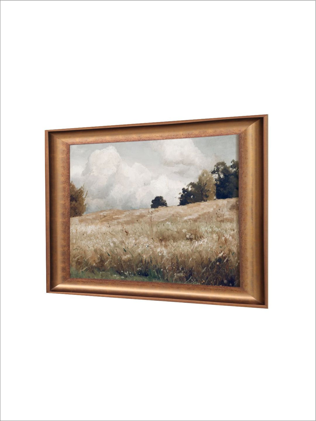The Vintage Artistry Brown & White Wheat Field Canvas Wood Framed Paining Wall Art