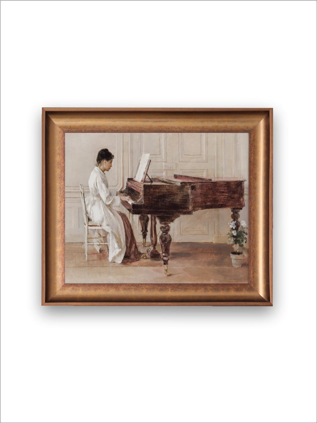 The Vintage Artistry Beige & Brown Woman Playing Piano Printed Framed Wall Art