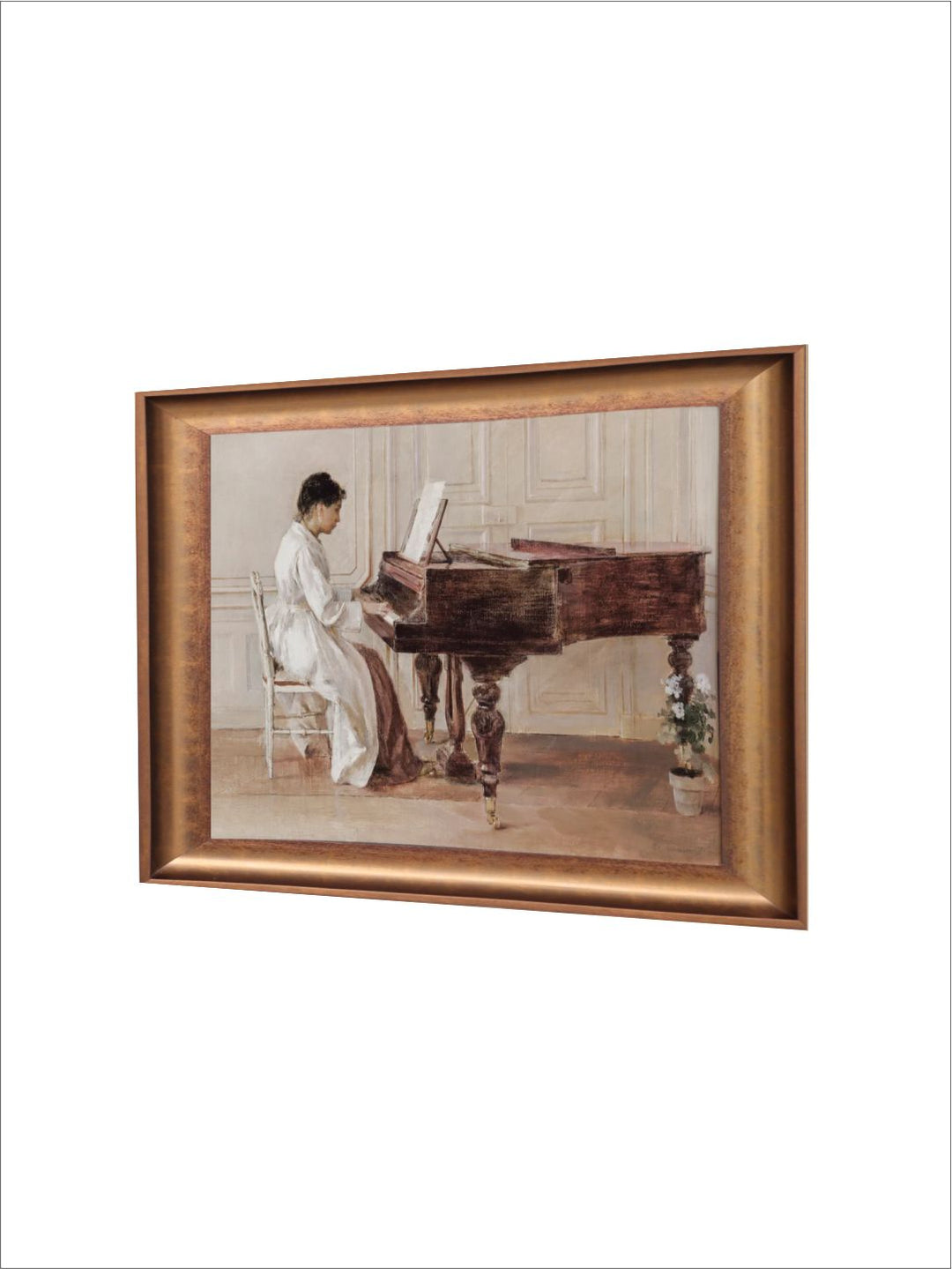 The Vintage Artistry Beige & Brown Woman Playing Piano Printed Framed Wall Art