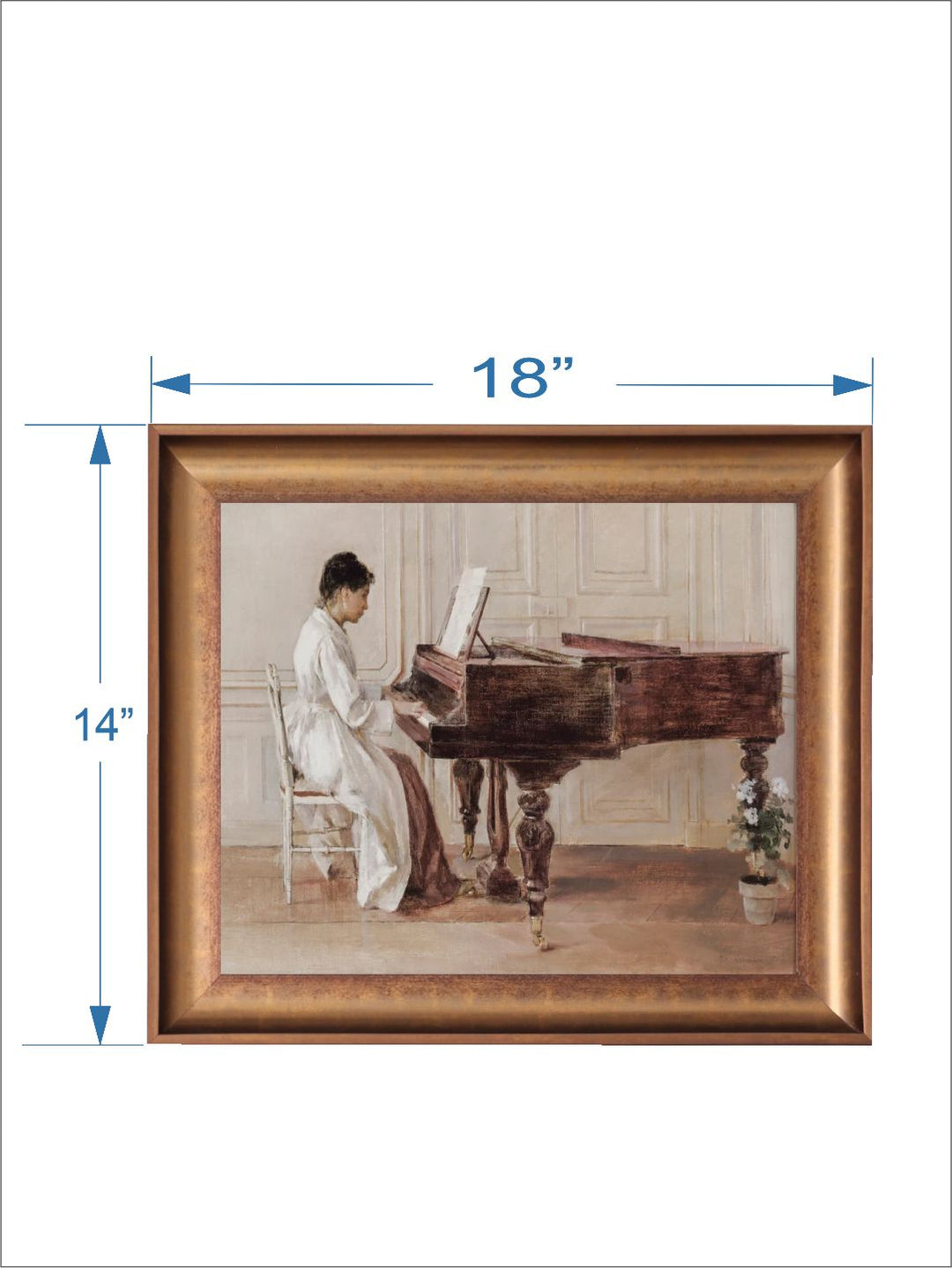 The Vintage Artistry Beige & Brown Woman Playing Piano Printed Framed Wall Art