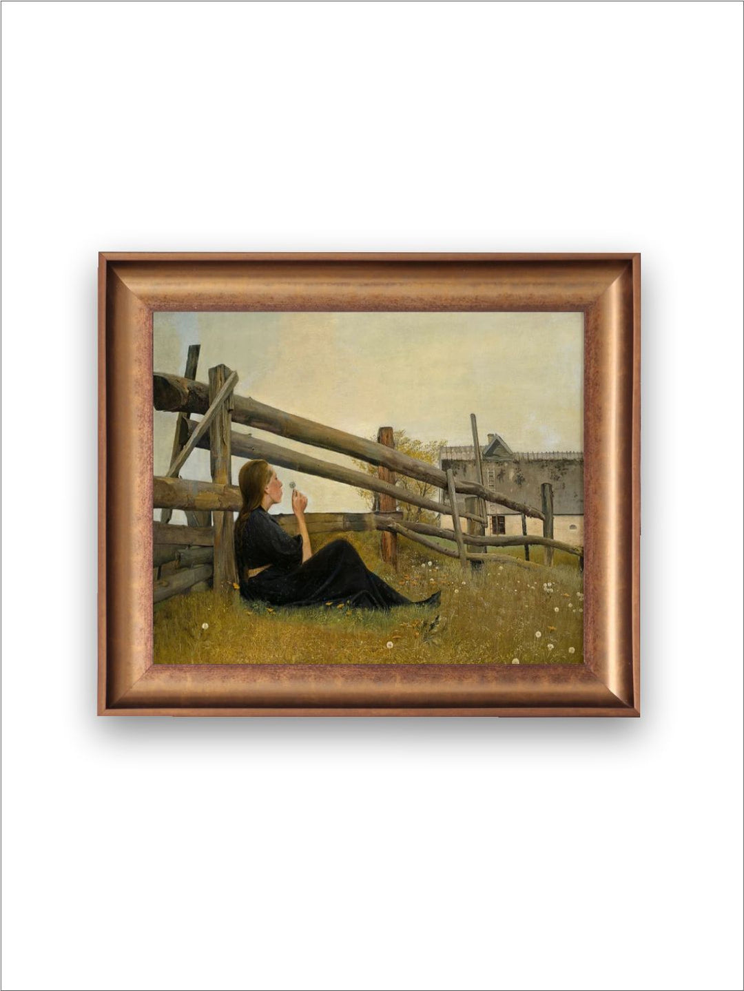The Vintage Artistry Black & Brown Woman In Field With Dandelion Flowers Printed Framed Wall Art