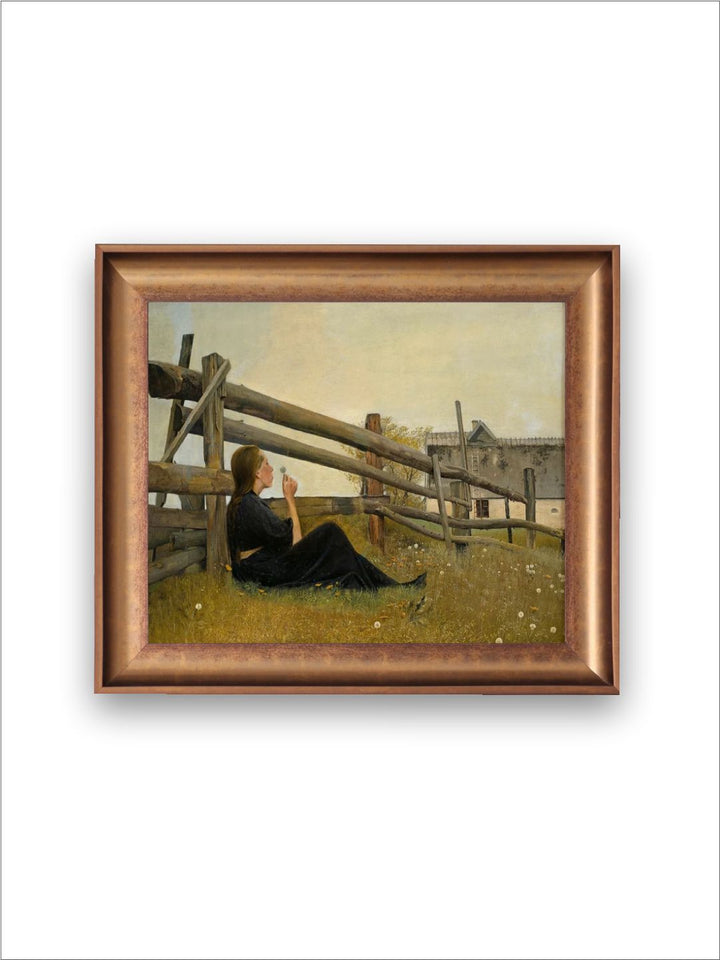 The Vintage Artistry Black & Brown Woman In Field With Dandelion Flowers Printed Framed Wall Art