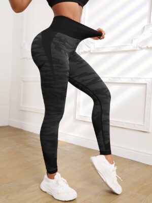 Camo Print Training Tights Seamless High Stretch Tummy Control Athletic Leggings