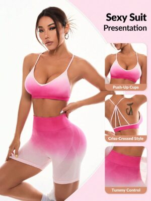 Women Ombre Casual Sports Vest And Leggings Workout Set