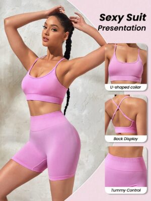 Solid Color Seamless Women Sports Suit With Thin Straps And Crossed Back