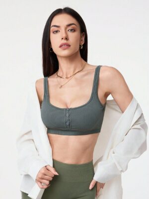 Ladies’ Solid Color Wide Strap Sports Bra, Suitable For Yoga