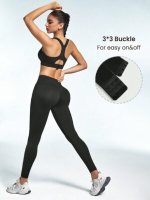 Summer Solid Color Round Neck Top And Seamless Tight Sports Suit With Long Pants