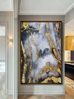 “Blue  Beige Abstract Painting Framed Wall Art “