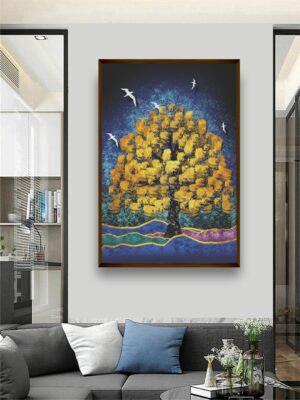 “Blue  Yellow Floral Painting Framed Wall Art “