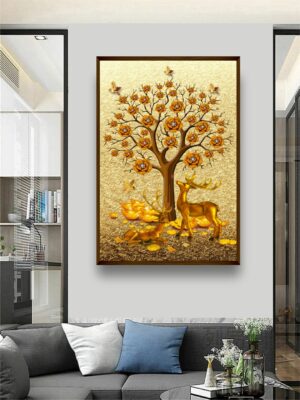 “Beige  Brown Abstract Tree Painting Framed Wall Art “