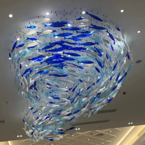 Hotel Custom Modern Style Fish Design Decoration Hall Wedding Large Glass Contemporary Led Chandelier