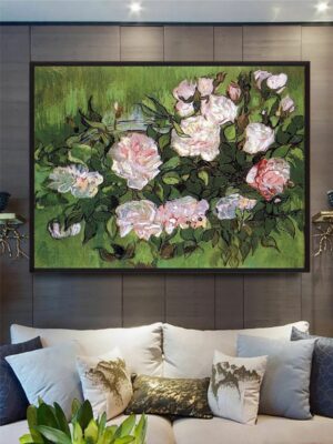 “Pink Roses By Van Gogh Wall Painting”