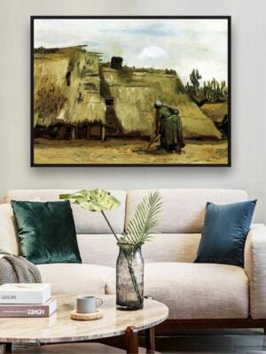 “Cottage With Woman Digging By Van Gogh Framed Painting”