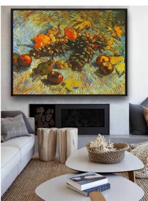 “Green Grapes Apples Pear Lemons By Van Gogh Framed Painting”