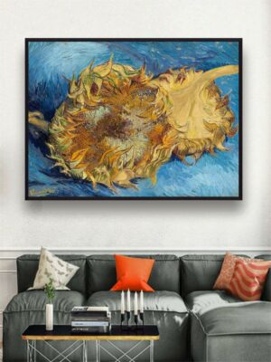 “Blue & Beige Sunflowers By Van Gogh Painting”