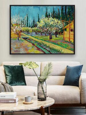 ” Orchard Bordered by Cypresses By Van Gogh Framed Wall Art”